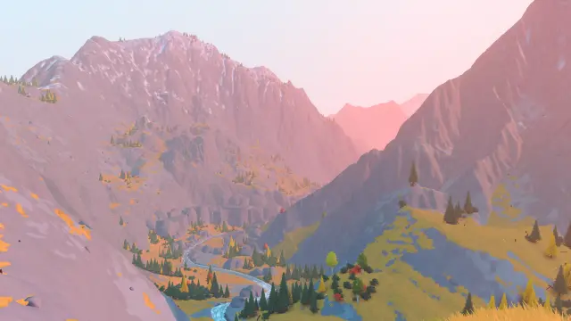 A river winding between mountain slopes in Over the Hill